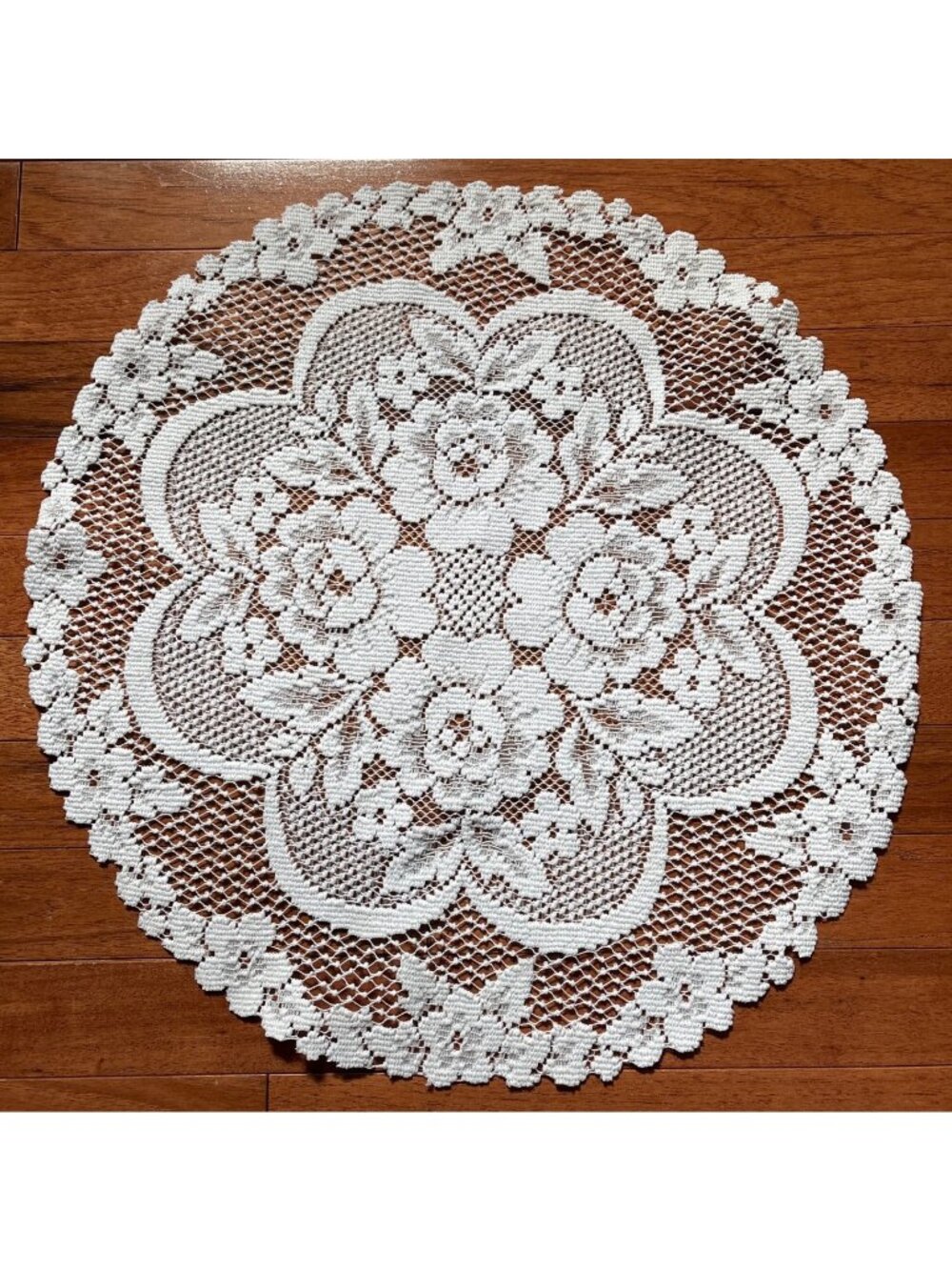 White Lace Round Floral Doily 20" Intricate Crochet Table Decoration Vintage